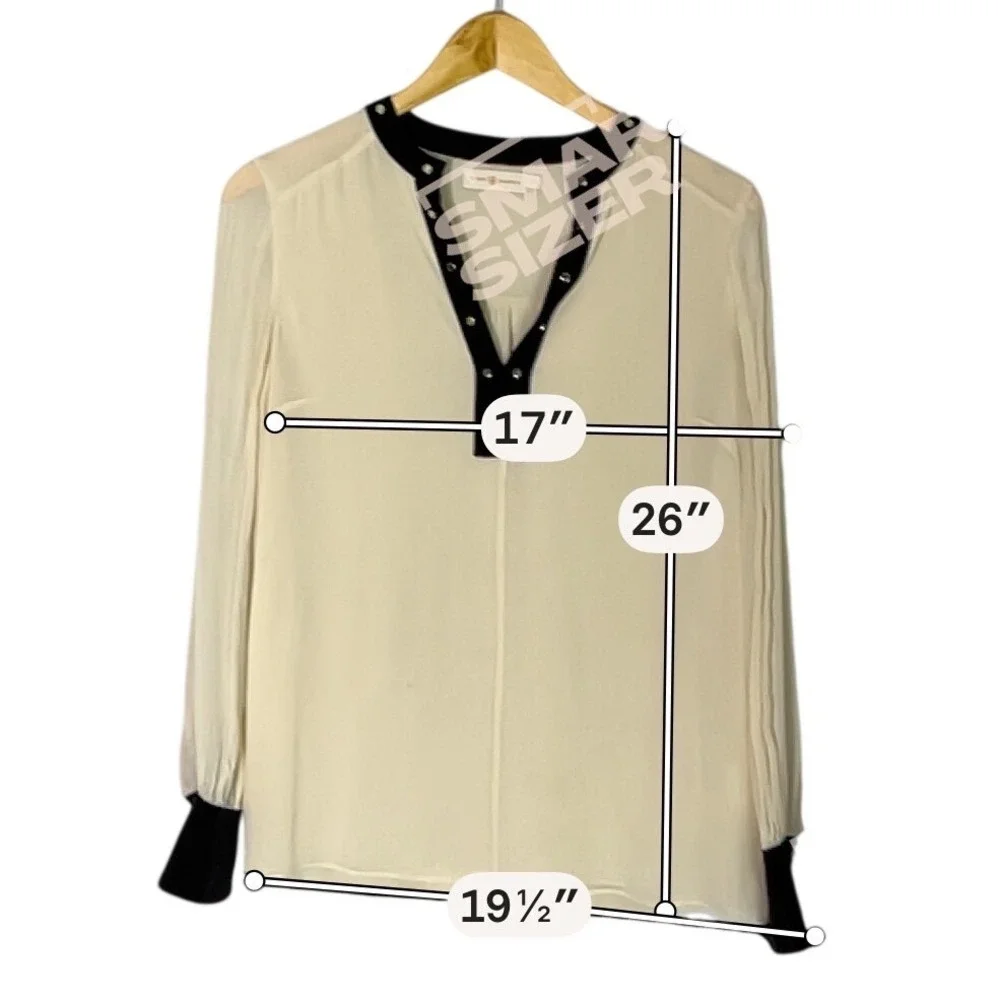 Tory Burch Silk Blouse Sz 4 Ivory Sheer V Neck Minimalist Quiet Luxury Preowned